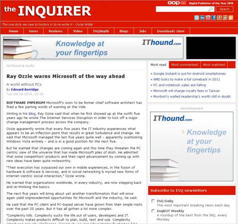 Ray Ozzie warns Microsoft of the way ahead